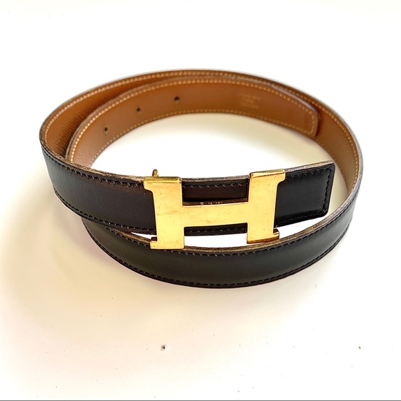 Hermes Accessories 60 Constance Black Brown Gold H Logo Belt Poshmark
